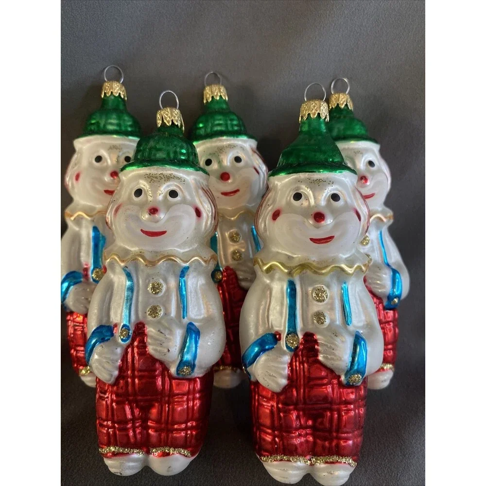 Vintage Mercury Glass Clown Christmas Ornament Lot Of 5 Hanging Holiday Tree